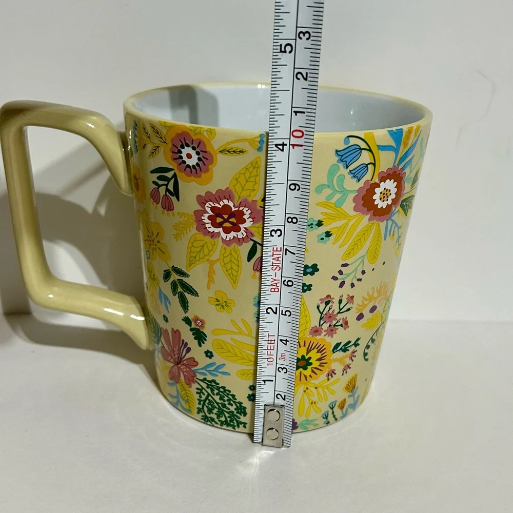 Coffee Mug Cup Ceramic Yellow Handle Floral Letter K Kirkland’s Home 4x5.5x4